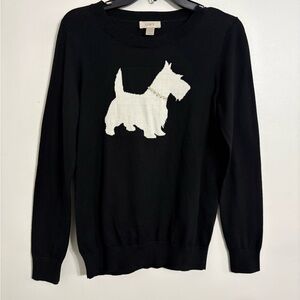 LOFT Black Crew neck Pullover with White Scottie Dog Motif Size Medium  NWOT